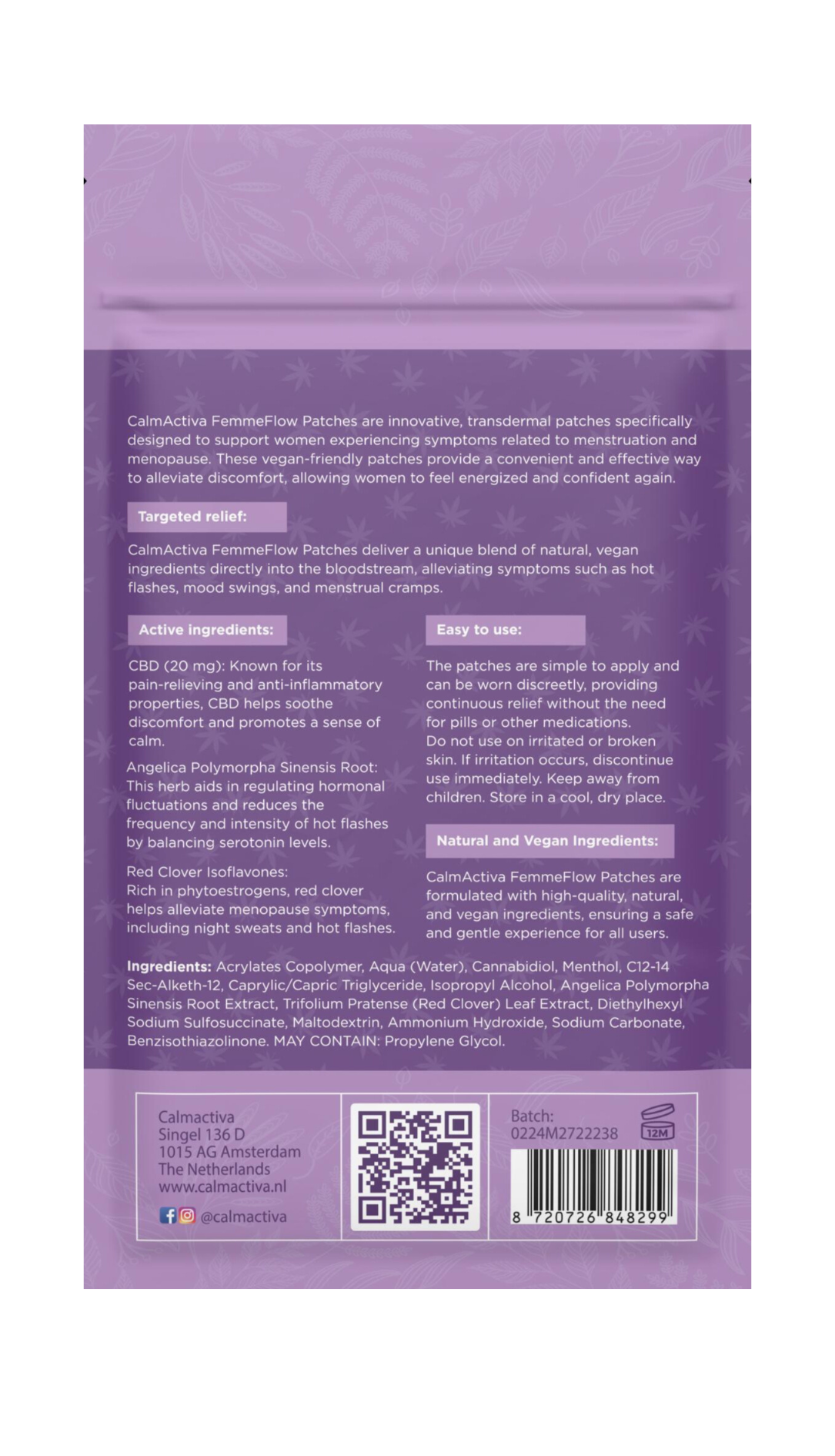 FemmeFlow Patches 8 pleisters 20mg  Hennep - CalmActiva